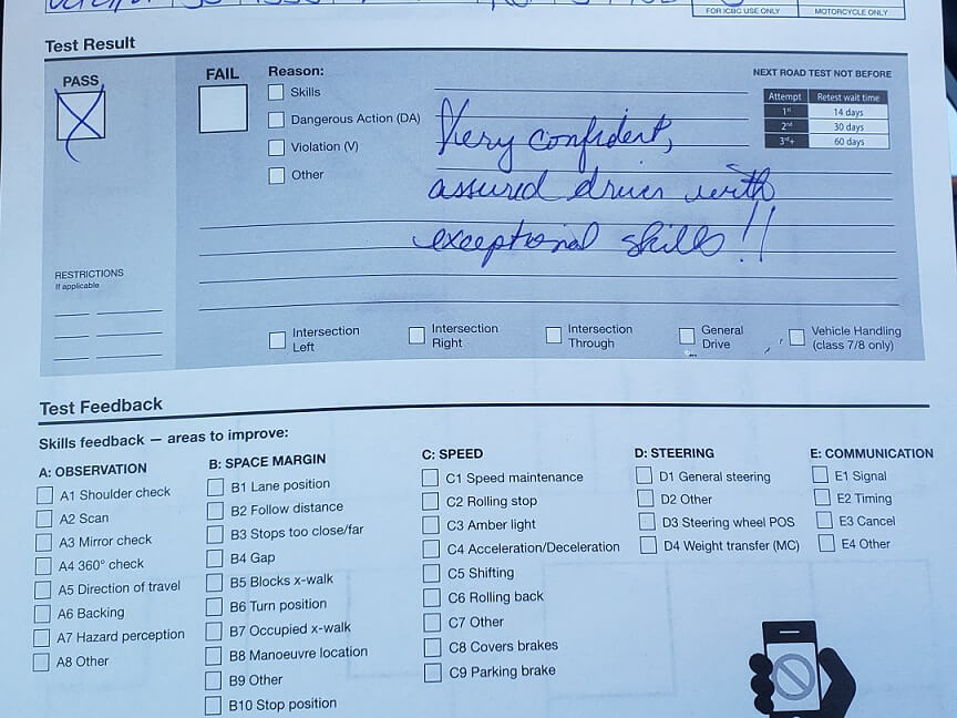 Student road test success from driving lessons in North Vancouver