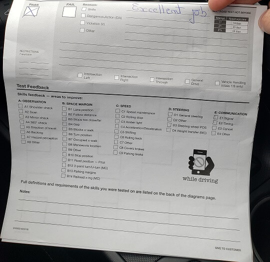 Successful ICBC road test result from a Zula Driving School student in North Vancouver